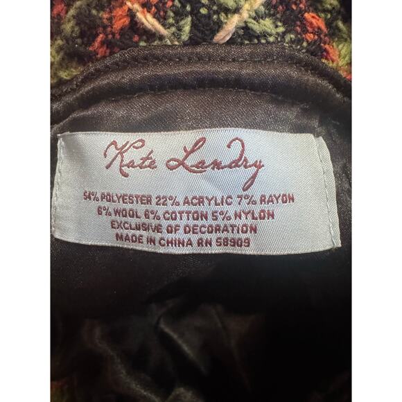 Kate Landry Wool Blend Bucket Hat Black Green Orange Plaid with Orange Bow - Picture 4 of 5